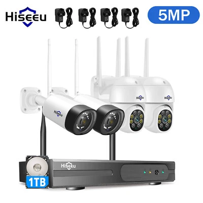 Hiseeu 5MP 8CH NVR Wireless WiFi Outdoor IP66 PTZ&Bullet Security Camera System - Image 1 of 4
