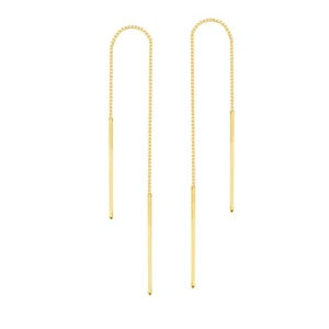 Box Chain Threader Earrings 14K Solid Gold Women Long Bar Drop Dangle Earrings - Picture 1 of 3