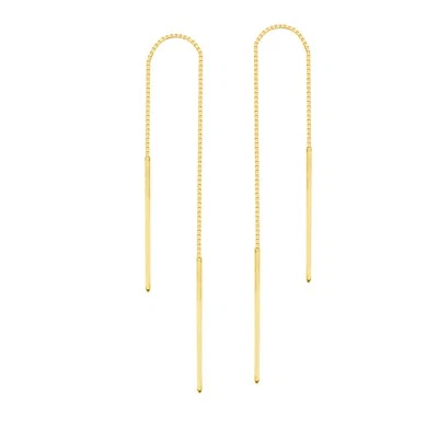 Box Chain Threader Earrings 14K Solid Gold Women Long Bar Drop Dangle Earrings - Image 1 of 3