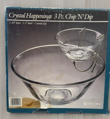 "Juego de 3 piezas de chip N Dip de cristal de vidrio Indiana vintage de 10"" y 5"" cuenco y inmersión" Foto 1 de 4