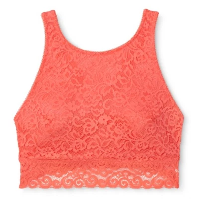 Women's Xhilaration High Neck Crossback Lace Bralette Hawaiian Coral Size XS & S - Image 1 of 3