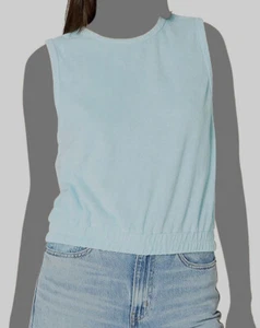 $96 Monrow Women's Blue Crew Neck Terry Cloth Sleeveless Tank Top Size XL - Picture 1 of 3