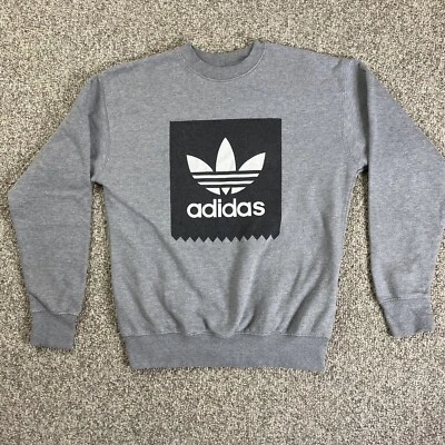 adidas Classic Sweatshirt Mens Small Gray Black White Spellout Logo Pullover - Image 1 of 4