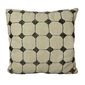 Pottery Barn Throw Pillow 18 x 18 Geometric Beaded Grid Button Back 100% Cotton - Picture 1 of 9