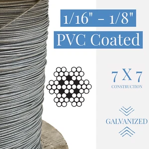 1/16" to 1/8" PVC Coated Clear Color Galvanized Cable 7x7 Strand Aircraft cable - Picture 1 of 2