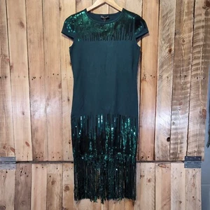 Vestido de Fiesta Phase Eight Lentejuelas Lejanas Tejido con Flecos Verde Talla 8 Nuevo con Etiquetas Defectos - Imagen 1 de 18