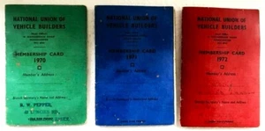 3 x National Union of Vehicle Builders Membership Cards 1970 1971 1972 TGWU - Picture 1 of 8