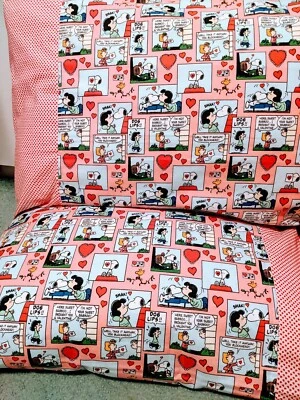 Fronha feita à mão Peanut Snoopy corações padrão 100% algodão novo 1 par - Imagem 1 de 2