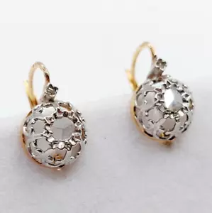 Durmientes victoriana oro rosa 18k diamante talla rosa engastado flor de lis ... - Imagen 1 de 12