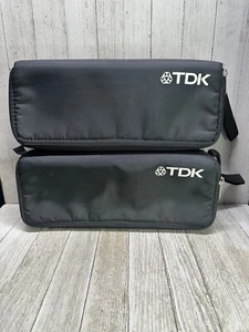 Vintage TDK 15 Cassette Tape Storage Holder Case - 80's - Black Canvas Set of 2 - Picture 1 of 9