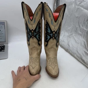 Vintage Miss Capezio Cowboy-Stiefel cremefarben Leder Schmetterling bestickt Größe 5,5 M - Bild 1 von 13