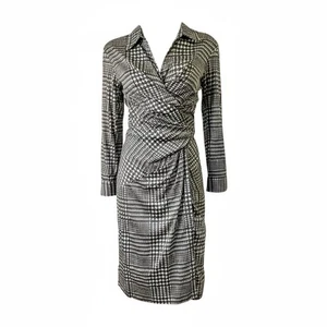 Samantha Sung Wrap Dress Size 12 Houndstooth Cotton Blend Stretch Designer EUC - Bild 1 von 13