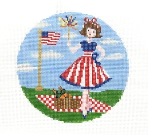 The Gingham Stitchery Betty Loves July 4th & SG Handpainted Needlepoint Canvas - Picture 1 of 1