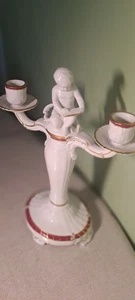 KPM Berlin, 2. Armiger Kerzenleuchter, Kerzenständer, Dekor Rot Gold Putto - Bild 1 von 6