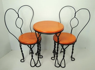 CAFE, ICE CREAM Parlor TABLE & CHAIRS, WOOD & METAL fits 18" American Girl Dolls - Image 1 of 4
