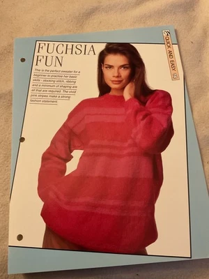 VINTAGE CREATIVE NEEDLES PATTERN - FUCHSIA FUN KNITTING PATTERN IN DK YARN - Image 1 of 4
