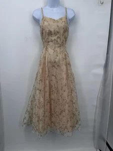 Vintage ärmelloses festliches Ballkleid Kleid klein gold geblümt - Bild 1 von 10