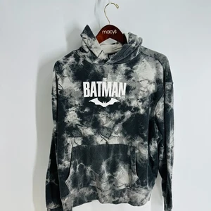 DC Comics The Batman Tie-Dye Graphic Hooded Pullover Sweatshirt Black Gray SZ L - Picture 1 of 8
