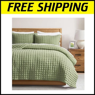 Sage Olive California King Lightweight Quilt Set - 118x106 inches, All Seasons - Image 1 of 4