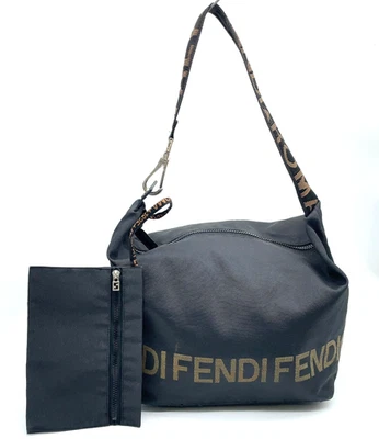 Auténtico Bolso de Hombro Fendi Logo Line Nylon Negro x Marrón con Bolsa i110881 Foto 1 de 4