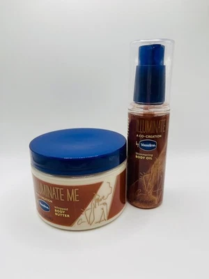 Juego de manteca corporal vaselina Illuminate Me (10 oz) y aceite corporal brillante (2,3 oz) Foto 1 de 2