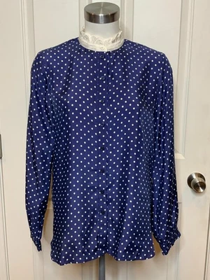 J. Blusa Crew Azul Blanco Lunares Cuello Volantes Nueva con Etiquetas, Talla Mediana Foto 1 de 4