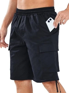 Men's Cotton Cargo Shorts 6 Pockets Drawstring Elastic Waist Work Casual Wear - Picture 1 of 23
