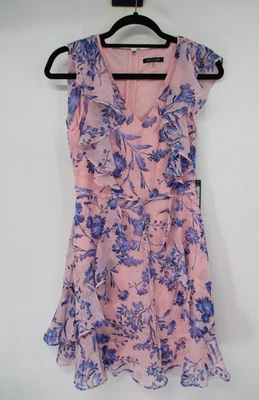 Tommy Hilfiger Womens Dress 8P Floral Pink and Blue Ruffle Size Preppy New - Image 1 of 4
