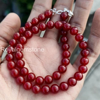AAA Natürlich Rot Karneol Perlen Halskette, Glatt Runde Perlen Karneol Edelstein - Bild 1 von 3