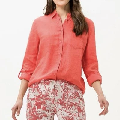 LL Bean Coral Orange Premium Washable Linen Long Sleeve Button Up Shirt Size XL - Image 1 of 4