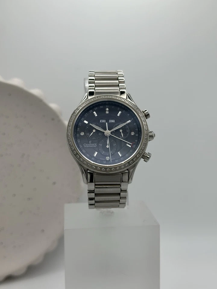 Charmex Of Switzerland relógio masculino, cronógrafo, cristal de safira, pulseira de couro - Imagem 1 de 4