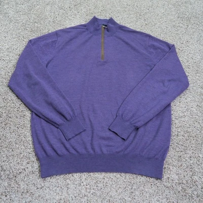 Suéter masculino Peter Millar grande roxo quarto de zíper excursionista flexível lã merino - Imagem 1 de 4
