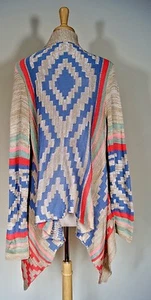 Women's Eyeshadow Open Front Cardigan Size M Multi Color Lagenlook Assymetrical - Picture 1 of 5