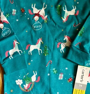 Carter's Girls 2 Pc Cotton Pajama PJ Set Unicorn Teal Christmas Sz 14 NWT - Picture 1 of 2