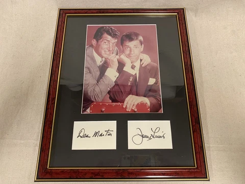 DEAN MARTIN & JERRY LEWIS Signed Autograph Cards Framed and Matted w/Photo & COA Cover