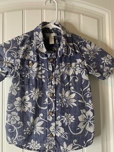 Old Navy Boys 5T Hawaiian Shirt Short Sleeve with Pockets Blue & White