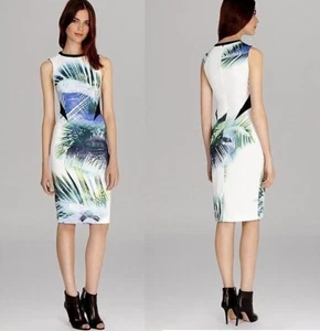 Karen Millen white palm tree tropical print acetate pencil dress UK 12 US 8 £160 - Picture 1 of 8