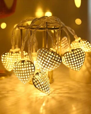 14 LED Heart Shape String Light Metal Heart Shaped Fairy Lights Christmas Lights - Image 1 of 4