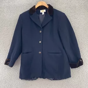 Cappotto Talbots donna 8 Petite Navy lana peggiorata bordo velluto bottoni tasca vintage - Foto 1 di 12