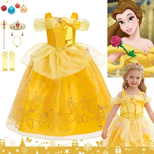 Girls Princess Fancy Dress Up Belle Costume Party Cosplay Birthday Beauty Beast - Picture 1 of 17