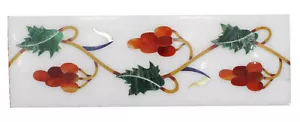 12"x4" Marble Inlaid Gems Grapes Vine Marquetry Floor Wall Tiles Home Decor H576 - Foto 1 di 6