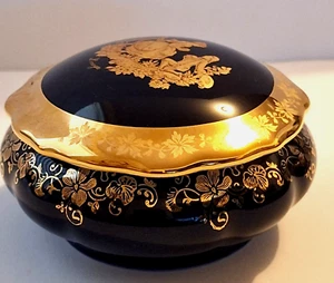 Porcelain Imperial Limoges Trinket Box 22 K Made in France 3.25 x 2" Cobalt Blue - Picture 1 of 17