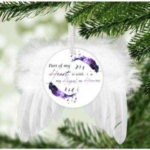 Angel Wing Feather My Heart Memorial White Christmas Tree Ornament Handmade - Picture 1 of 2