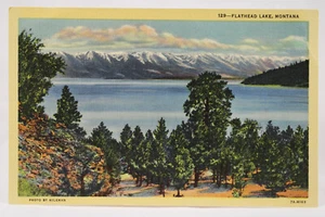 Linen Litho PC Flathead Lake Montana #129 Mountains Huge Freshwater - Picture 1 of 2