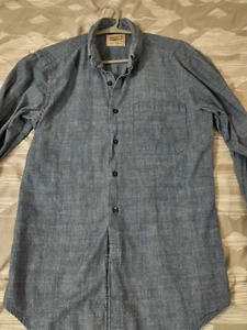 Men's Naked & Famous Denim Blue Chambray Slim Cotton Shirt SZ Small - Picture 1 of 5