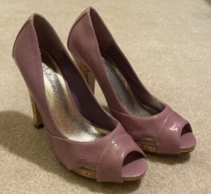 Delicious Marola Purple High Heels Peep Toe Shoes Women’s 6.5 M Cork - Picture 1 of 15