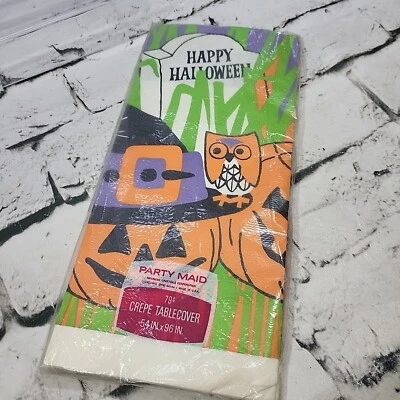 Happy Halloween Vintage Party Maid Crepe Paper Tablecover New in Package - Image 1 of 4