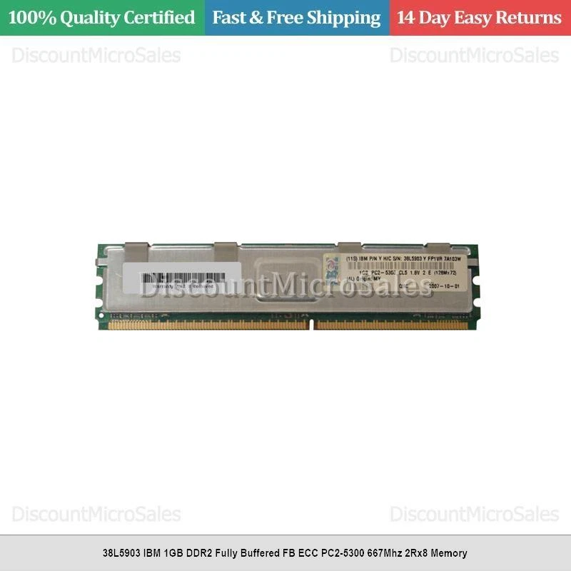 38L5903 IBM 1GB DDR2 Fully Buffered FB ECC PC2-5300 667Mhz 2Rx8 Memory - Image 1 of 1