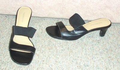 女式黑色皮革鞋面 WORTHINGTON 无带凉鞋/鞋,尺寸 8 M — 第 1/2 张图片