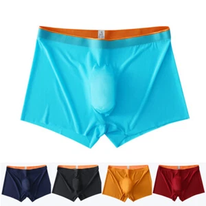 Mens Underwear Boxer Briefs Ice Silk Shorts Panties Bulge Pouch Underpants Solid - Picture 1 of 26